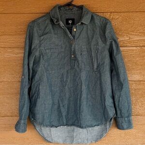 10 Crosby Derek Lam Blue Denim-Look Organic Cotton Button Down Shirt Sz P